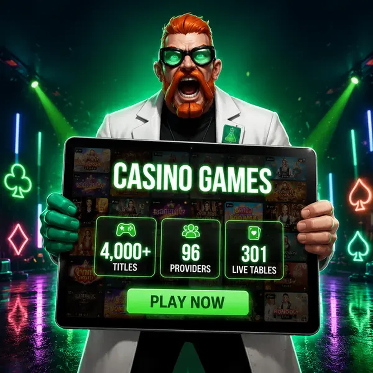 The Hype Chemist toont Boomzino Casino Games-tablet met 4.000+ titels en live dealers